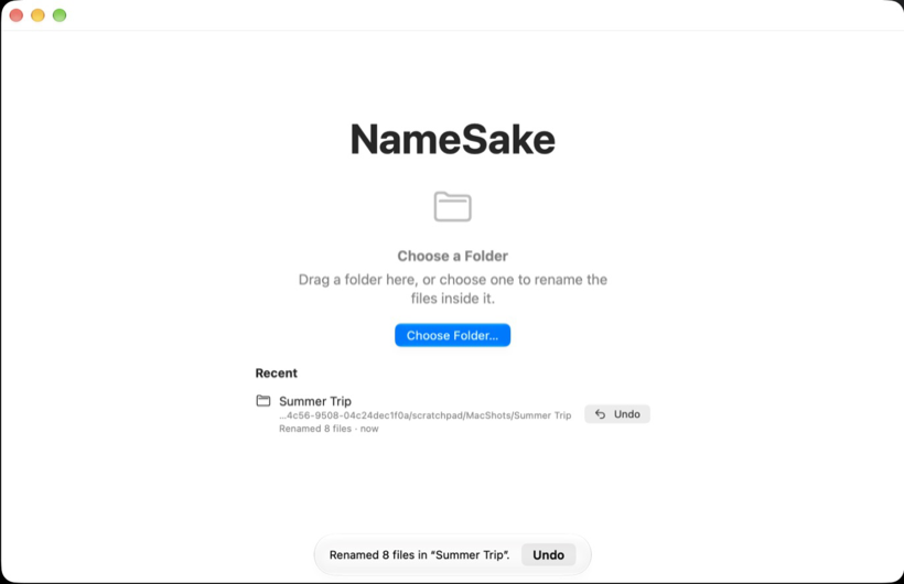 The same Recent list and Undo option on Mac.